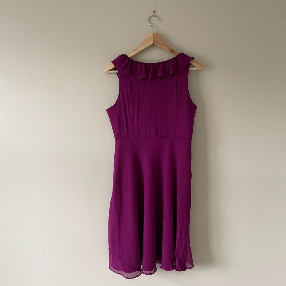 J Crew | Silk Chiffon Ruffle Magenta Dress - Size 6 - Picture 6 of 13